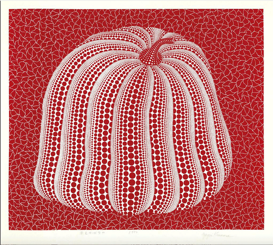 Red pumpkin artwork by Yayoi Kusama