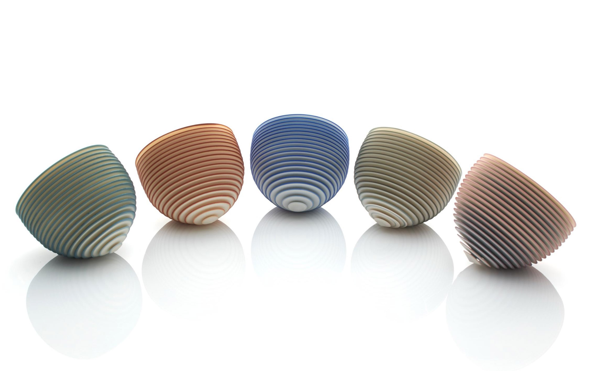 £1,650 each excl. VAT - Small, coloured floating bowls. Average height 13cm.