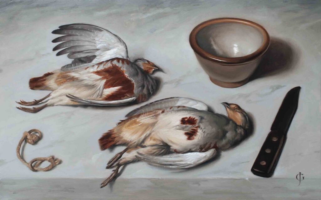Brace of English Partridge, Bowl & Knife